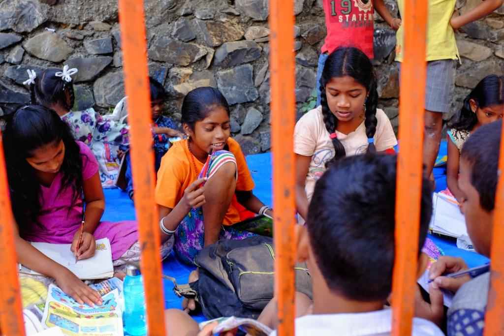 Street children doing study