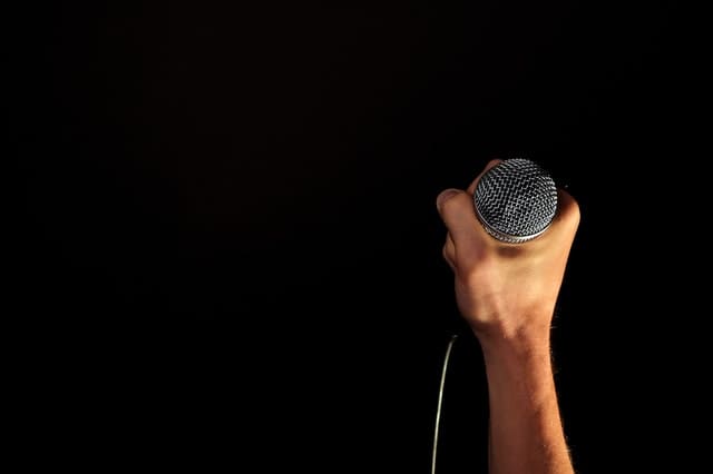 person holding a mic