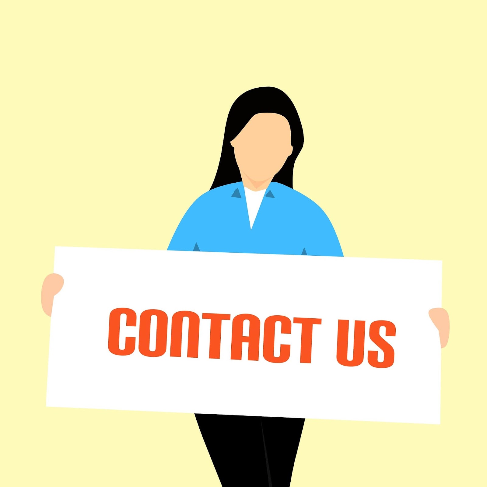 woman holding contact us sign