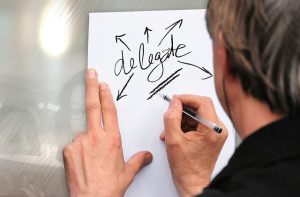 In the center of a word cloud lies the term "delegate," 