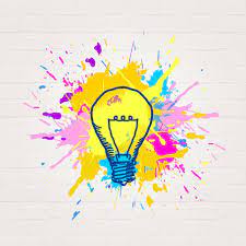 A vibrant light bulb with colorful paint splatters on a clean white wall, adding a touch of creativity and artistic flair.