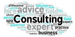 A word cloud representing consulting services, showcasing various keywords related to the industry.
