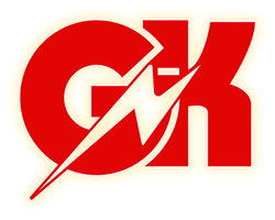 letters G and K in block letters, with a thunder bolt in the middle, against a white background