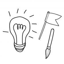 A light bulb with a flag and other items depicted in a drawing.