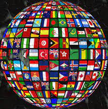 Flags of different countries forming a globe. A symbol of global unity and diversity.