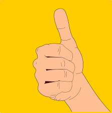 Hand giving thumbs up on yellow background.
