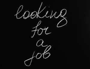 Looking for a job is written in black background
