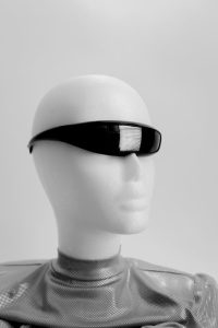 Black and white sunglasses on a robot